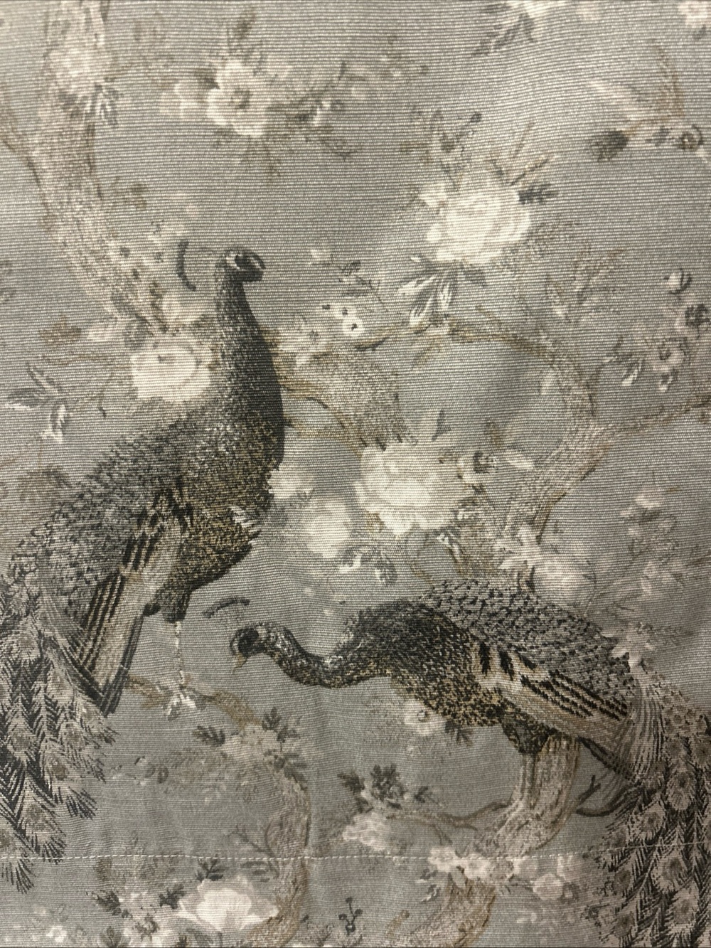 Laura Ashley GRAY Peacock and Floral 38”x 84” Belvedere Taupe - Picture 2 of 4